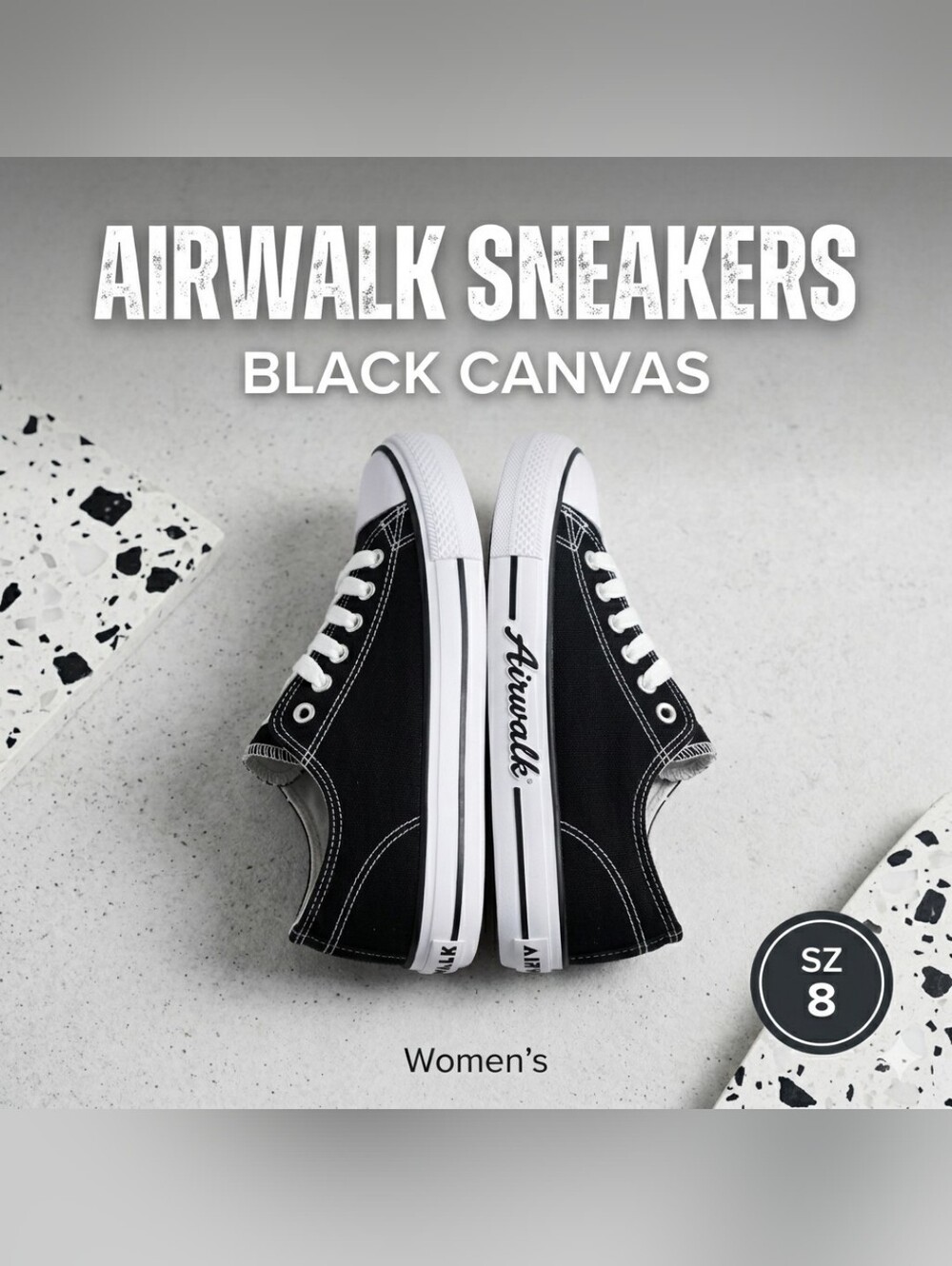 NEW Airwalk Black Canvas Low Top Sneakers - Women’s Size 8